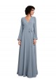 Bleu poussiéreux Trapèze Col V Mousseline Longue Robes demoiselle d'honneur Pas Cher