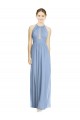Bleu poussiéreux Trapèze Licou Mousseline Longue Robes demoiselle d'honneur Pas Cher