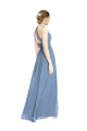 Bleu poussiéreux Trapèze Licou Mousseline Longue Robes demoiselle d'honneur Pas Cher