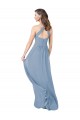 Bleu poussiéreux Trapèze Licou Mousseline Longue Robes demoiselle d'honneur Pas Cher