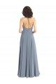 Bleu poussiéreux Trapèze Licou Mousseline Longue Robes demoiselle d'honneur Pas Cher