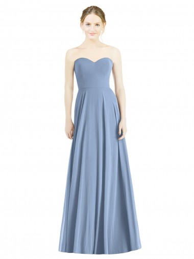 Bleu poussiéreux Trapèze Mousseline Longue Robes demoiselle d'honneur Pas Cher