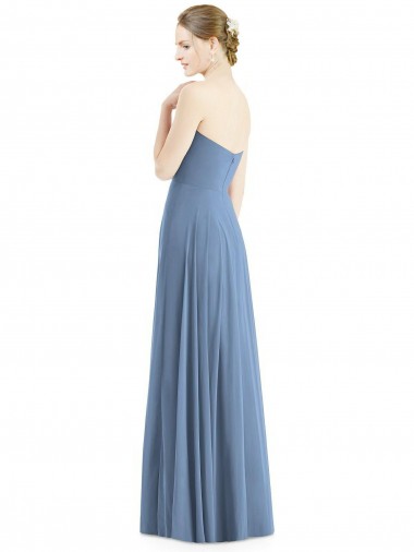 Bleu poussiéreux Trapèze Mousseline Longue Robes demoiselle d'honneur