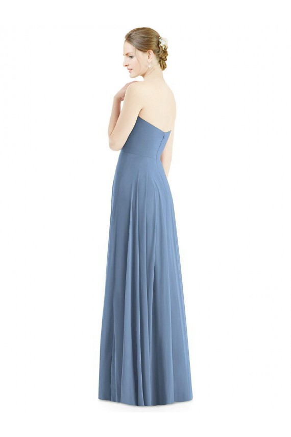 Bleu poussiéreux Trapèze Mousseline Longue Robes demoiselle d'honneur Pas Cher