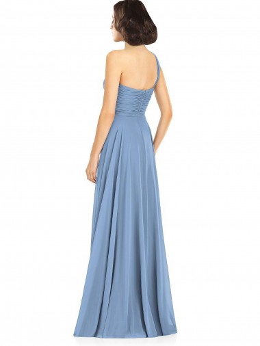 Bleu poussiéreux Trapèze Mousseline Longue Robes demoiselle d'honneur