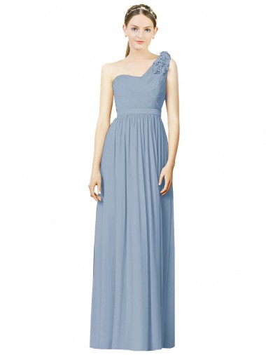 Bleu poussiéreux Trapèze Mousseline Longue Robes demoiselle d'honneur Pas Cher
