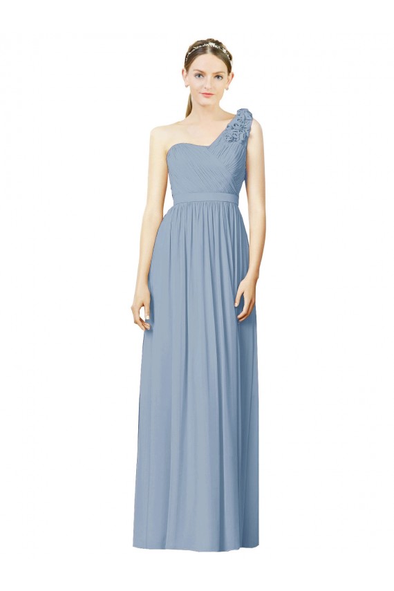 Bleu poussiéreux Trapèze Mousseline Longue Robes demoiselle d'honneur Pas Cher