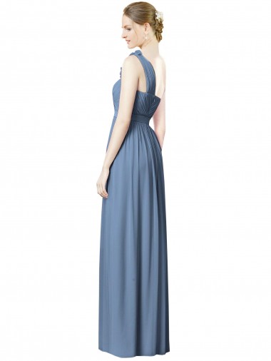Bleu poussiéreux Trapèze Mousseline Longue Robes demoiselle d'honneur