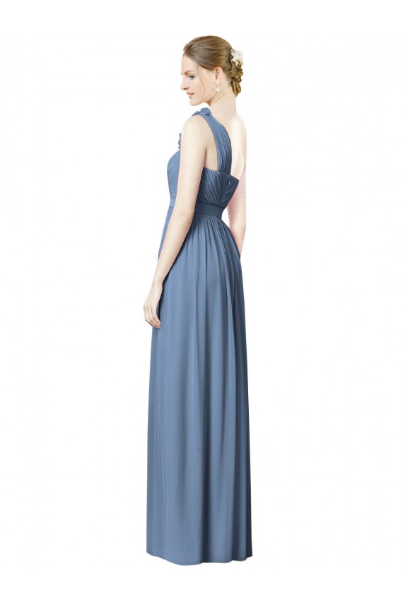 Bleu poussiéreux Trapèze Mousseline Longue Robes demoiselle d'honneur Pas Cher