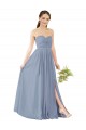 Bleu poussiéreux Trapèze Mousseline Longue Robes demoiselle d'honneur Pas Cher