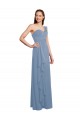 Bleu poussiéreux Trapèze Mousseline Longue Robes demoiselle d'honneur Pas Cher