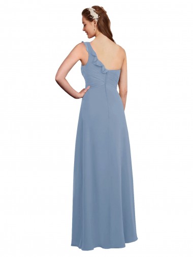 Bleu poussiéreux Trapèze Mousseline Longue Robes demoiselle d'honneur