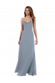 Bleu poussiéreux Trapèze Mousseline Longue Robes demoiselle d'honneur Pas Cher