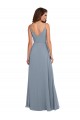 Bleu poussiéreux Trapèze Mousseline Longue Robes demoiselle d'honneur Pas Cher