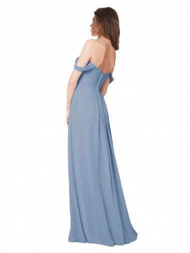 Bleu poussiéreux Trapèze Mousseline Longue Robes demoiselle d'honneur