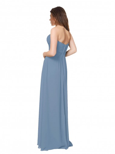 Bleu poussiéreux Trapèze Mousseline Longue Robes demoiselle d'honneur