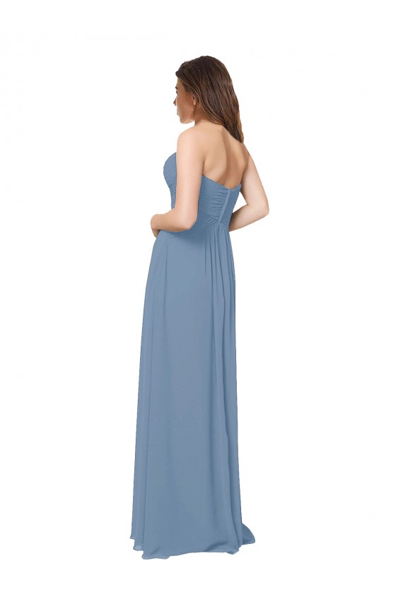 Bleu poussiéreux Trapèze Mousseline Longue Robes demoiselle d'honneur Pas Cher