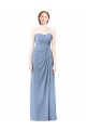 Bleu poussiéreux Trapèze Sans bretelle Mousseline Longue Robes demoiselle d'honneur Pas Cher