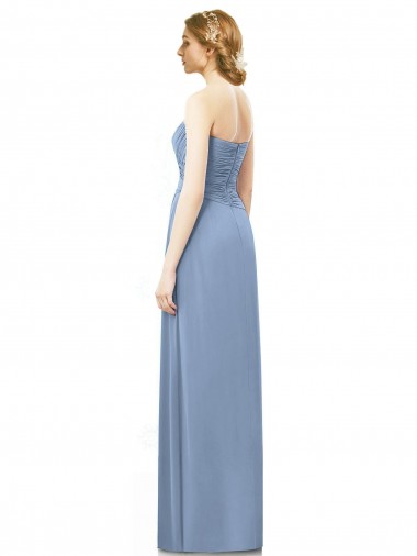 Bleu poussiéreux Trapèze Sans bretelle Mousseline Longue Robes demoiselle d'honneur