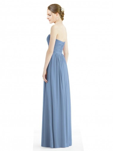 Bleu poussiéreux Trapèze Sans bretelle Mousseline Longue Robes demoiselle d'honneur