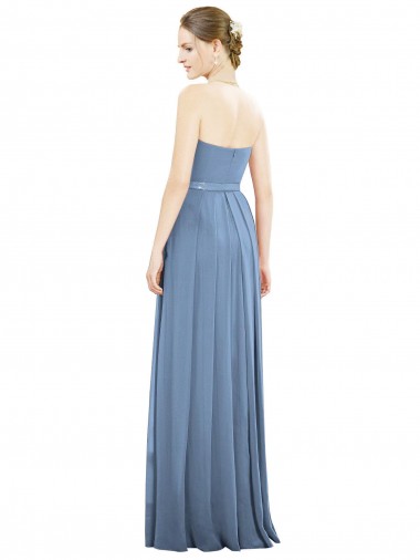 Bleu poussiéreux Trapèze Sans bretelle Mousseline Longue Robes demoiselle d'honneur