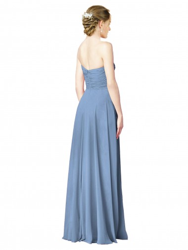 Bleu poussiéreux Trapèze Sans bretelle Mousseline Longue Robes demoiselle d'honneur