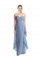 Bleu poussiéreux Trapèze Sans bretelle Mousseline Longue Robes demoiselle d'honneur Pas Cher
