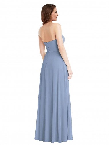Bleu poussiéreux Trapèze Sans bretelle Mousseline Longue Robes demoiselle d'honneur