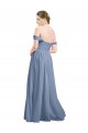 Bleu poussiéreux Trapèze Épaule Dénudée Mousseline Longue Robes demoiselle d'honneur Pas Cher
