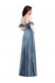 Bleu poussiéreux Trapèze Épaule Dénudée Velours Stretch Longue Robes demoiselle d'honneur / Robes de bal Pas Cher