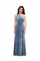 Bleu poussiéreux Trapèze Épaule Dénudée Velours Stretch Longue Robes demoiselle d'honneur / Robes de bal Pas Cher