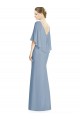 Bleu poussiéreux Trompette Col V Mousseline Longue Robes demoiselle d'honneur Pas Cher