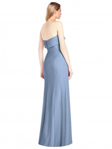 Bleu poussiéreux Trompette Sans bretelle Mousseline Longue Robes demoiselle d'honneur