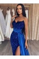 Bleu roi Fourreau Balayage train Paillettes Velours Longue Robes de bal Pas Cher