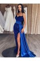 Bleu roi Fourreau Balayage train Paillettes Velours Longue Robes de bal Pas Cher