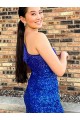 Bleu roi Fourreau Courte Paillettes Velours Courte Robes de bal Pas Cher