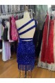 Bleu roi Fourreau Courte Paillettes Velours Courte Robes de bal Pas Cher
