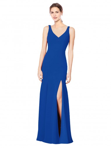 Bleu roi Fourreau Mousseline Longue Robes demoiselle d'honneur Pas Cher