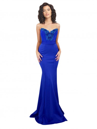 Bleu roi Sirène Col Haut Crêpe Stretch Longue Formelles Robes demoiselle d'honneur / Robes de soirée / Robes de bal Pas Cher