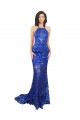 Bleu roi Sirène Col Haut Dentelle Longue Robes demoiselle d'honneur / Robes de bal Pas Cher