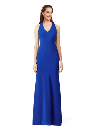 Bleu roi Sirène Col V Crêpe Stretch Longue Formelles Robes demoiselle d'honneur / Robes de soirée / Robes de bal Pas Cher