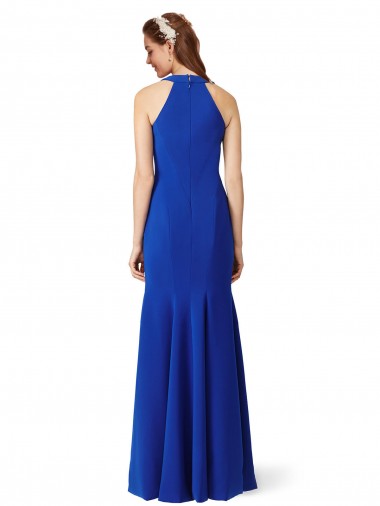 Bleu roi Sirène Col V Crêpe Stretch Longue Formelles Robes demoiselle d'honneur / Robes de soirée / Robes de bal