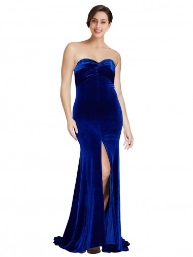 Bleu roi Sirène Sans bretelle Balayage train Velours Stretch Longue Formelles Robes demoiselle d'honneur / Robes de soirée / Robes de bal Pas Cher