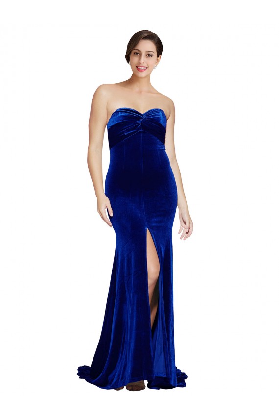 Bleu roi Sirène Sans bretelle Balayage train Velours Stretch Longue Formelles Robes demoiselle d'honneur / Robes de soirée / Robes de bal Pas Cher