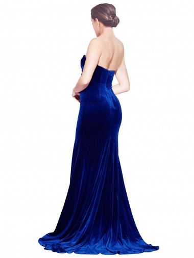 Bleu roi Sirène Sans bretelle Balayage train Velours Stretch Longue Formelles Robes demoiselle d'honneur / Robes de soirée / Robes de bal