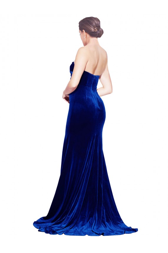 Bleu roi Sirène Sans bretelle Balayage train Velours Stretch Longue Formelles Robes demoiselle d'honneur / Robes de soirée / Robes de bal Pas Cher