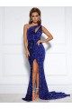 Bleu roi Sirène Traîne moyenne Paillettes Velours Longue Robes de bal Pas Cher