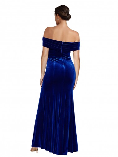 Bleu roi Sirène Épaule Dénudée Velours Stretch Longue Formelles Robes demoiselle d'honneur / Robes de soirée / Robes de bal