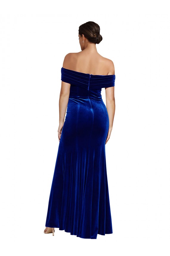 Bleu roi Sirène Épaule Dénudée Velours Stretch Longue Formelles Robes demoiselle d'honneur / Robes de soirée / Robes de bal Pas Cher