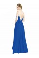 Bleu roi Trapèze Bretelles spaghetti Col V Mousseline Longue Robes demoiselle d'honneur Pas Cher